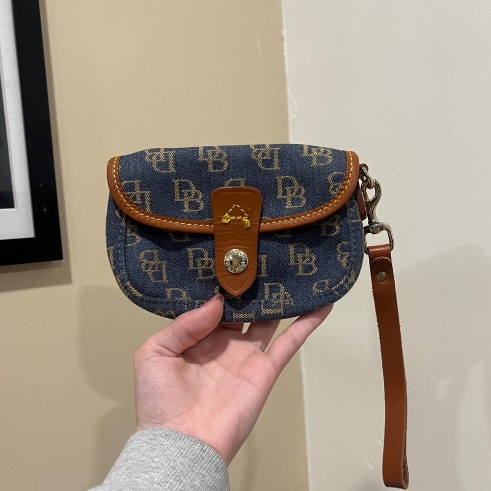 Y2K 2000s All Over Print Monogram Dooney & Bourke Denim Wristlet / Pouch